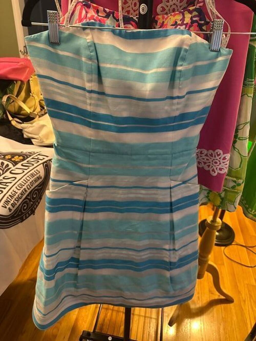 Lilly Pulitzer Blossom Strapless Dress Turquoise Wrapping Stripe Sz 2 EUC